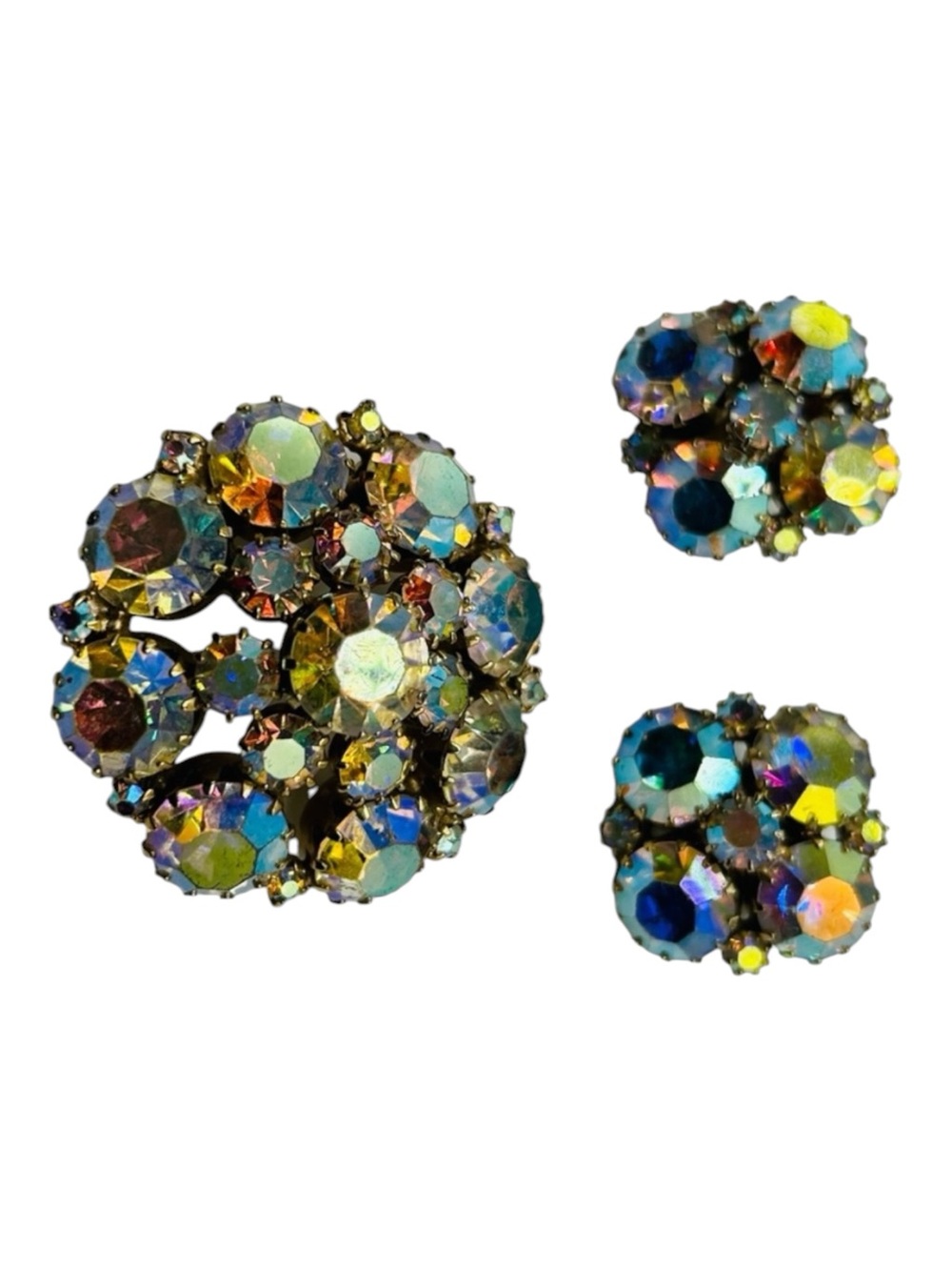 Vintage Weiss AB Rhinestone Brooch Earring Set